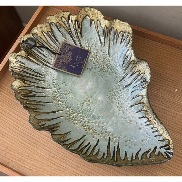 Artistic Accent Hand Decorated Glass Made In Turkey Green Gold Dish Bowl Decor - Picture 1 of 9